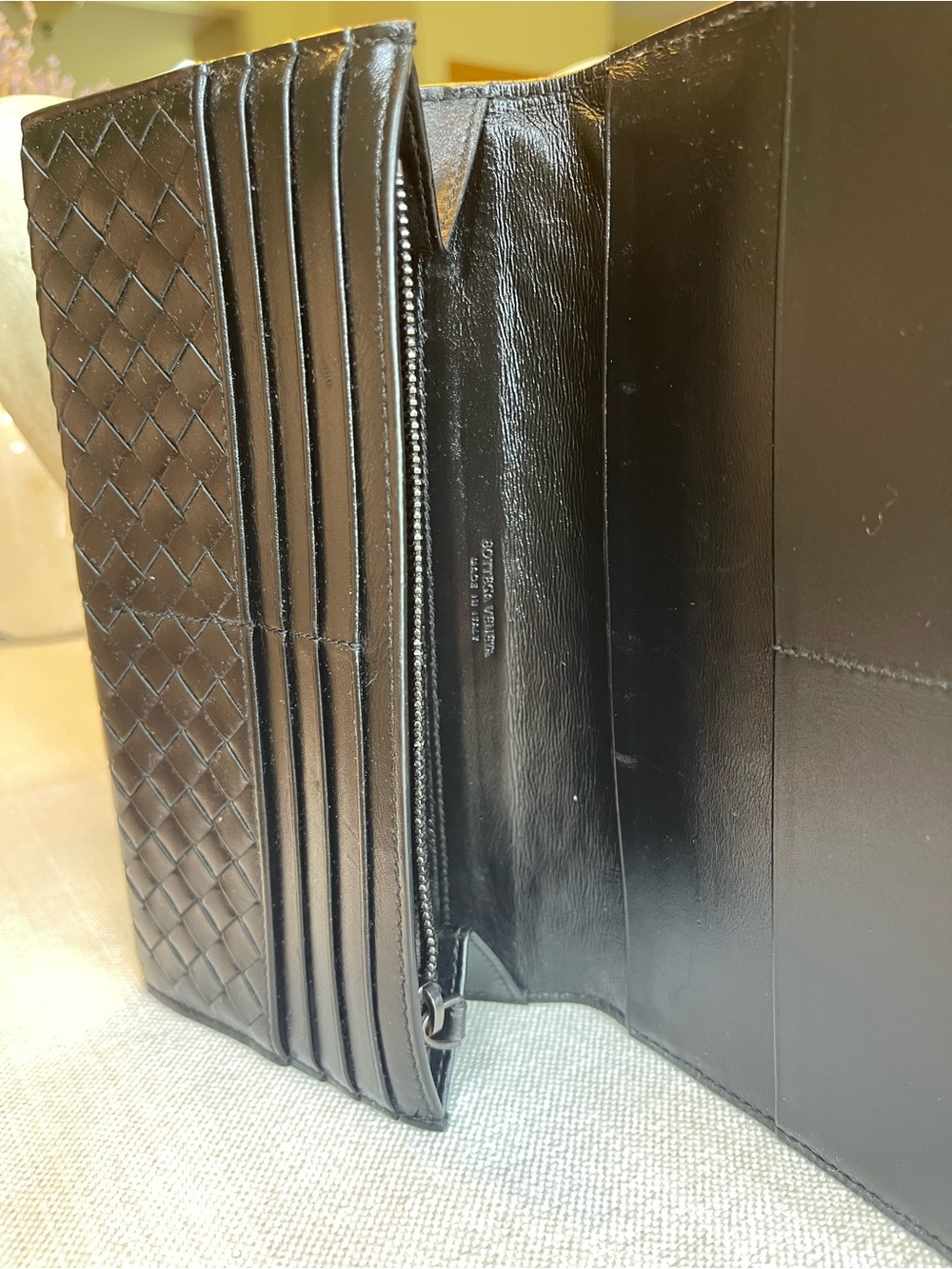 EUC BOTTEGA VENETA INTRECCIATO CONTINENTAL LAMBSKIN LEATHER WALLET BLACK ITALY - Picture 7 of 16